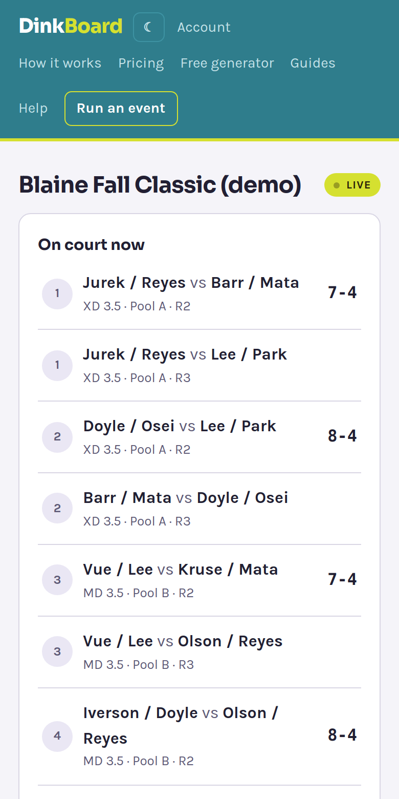 The court board on a player's phone